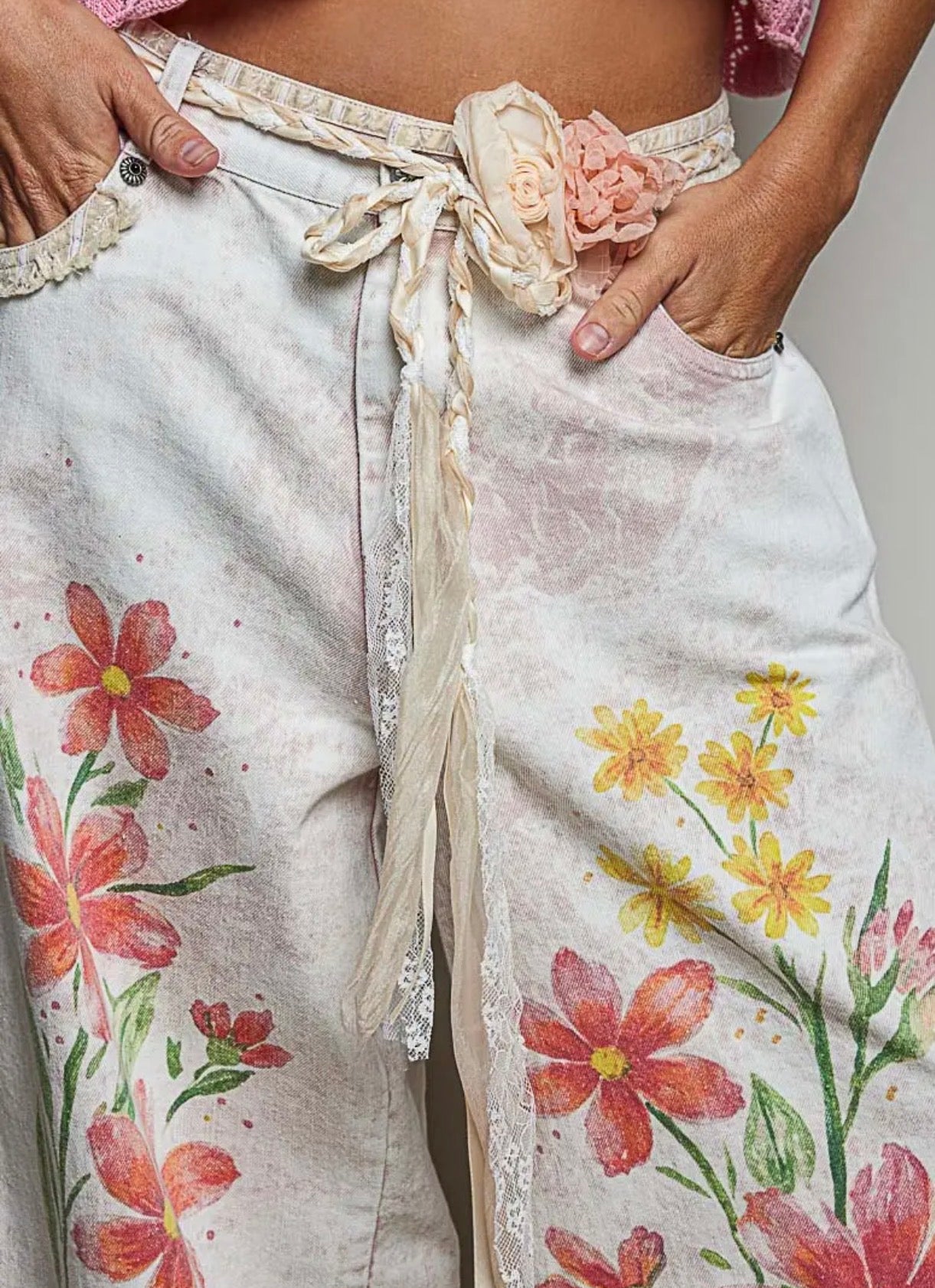 Sammy hand made flower belt cream and dusty orange