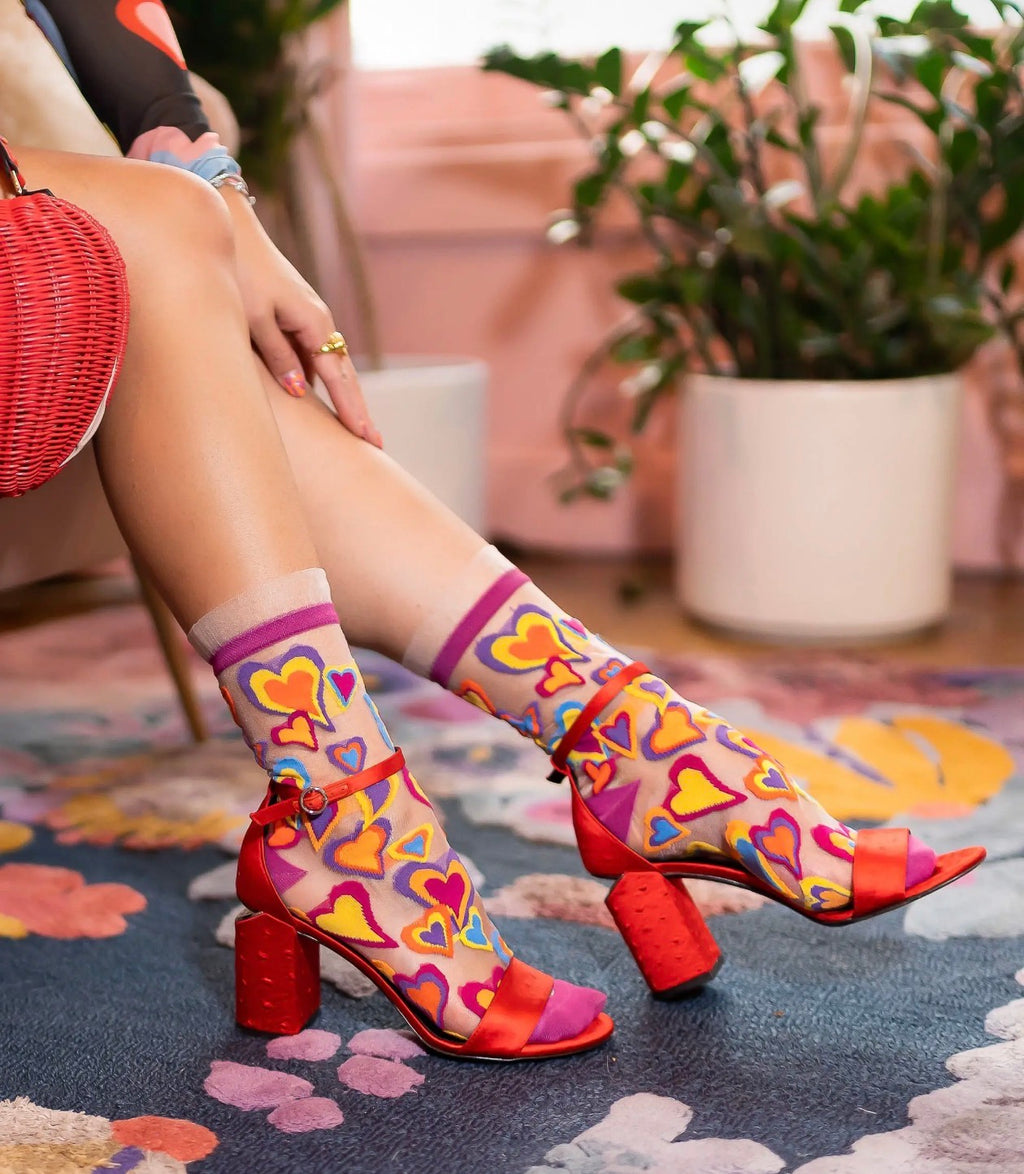 Y2K hearts ruffle sheer socks