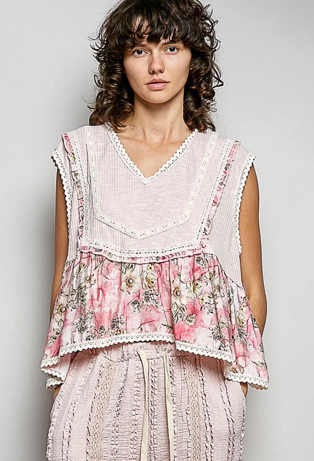 Ruth v neck ruffle ribbed top