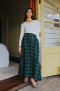 Montaigne Anya Linen Maxi Skirt In Green & Black Plaid O/S
