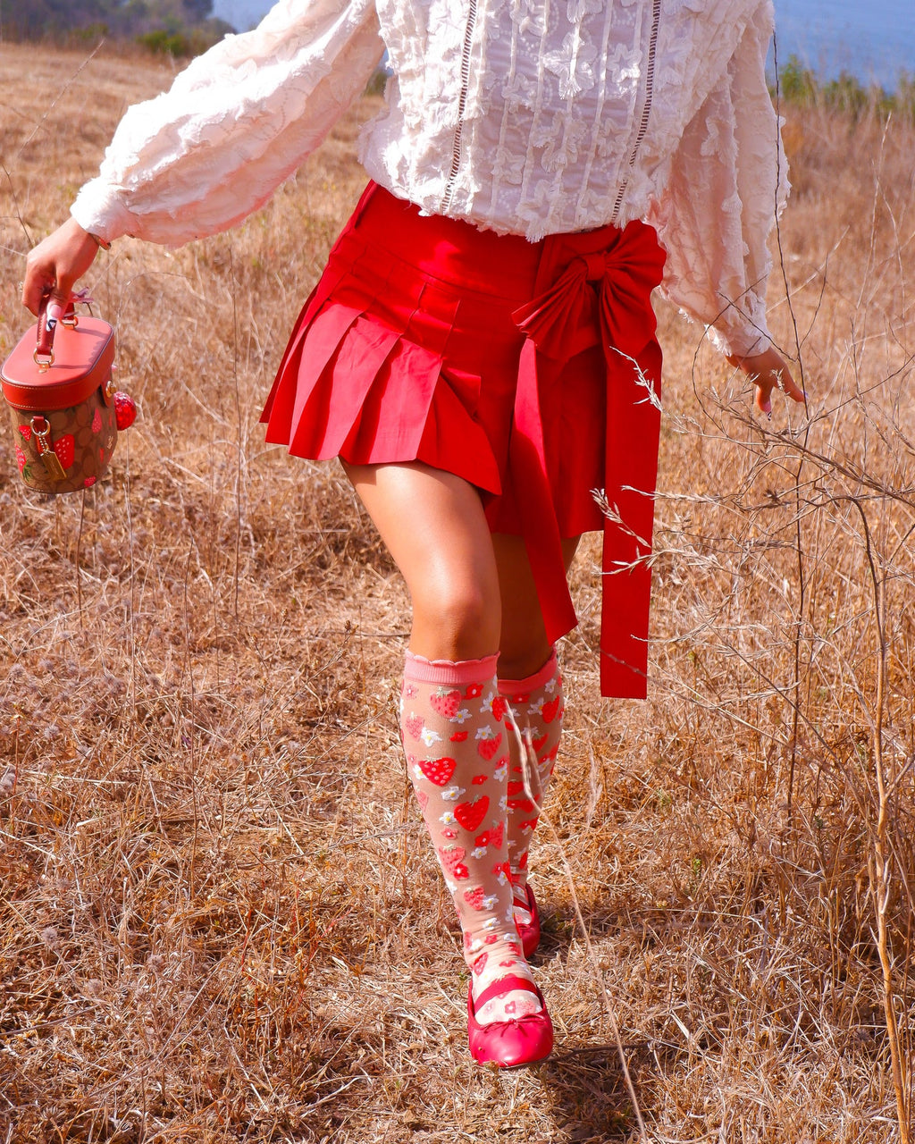 Strawberry ruffle knee high socks
