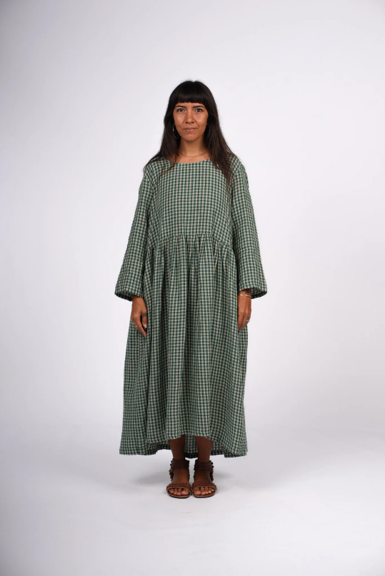 Montaigne - Journee French Linen Gingham Linen Dress - Green