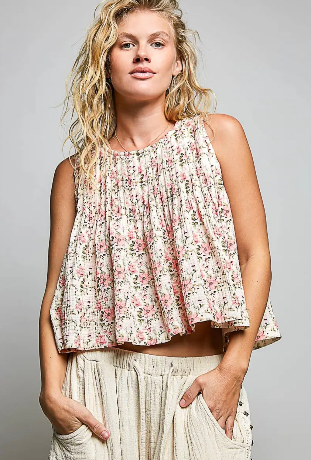 Jessie Pintuck floral Gauze top