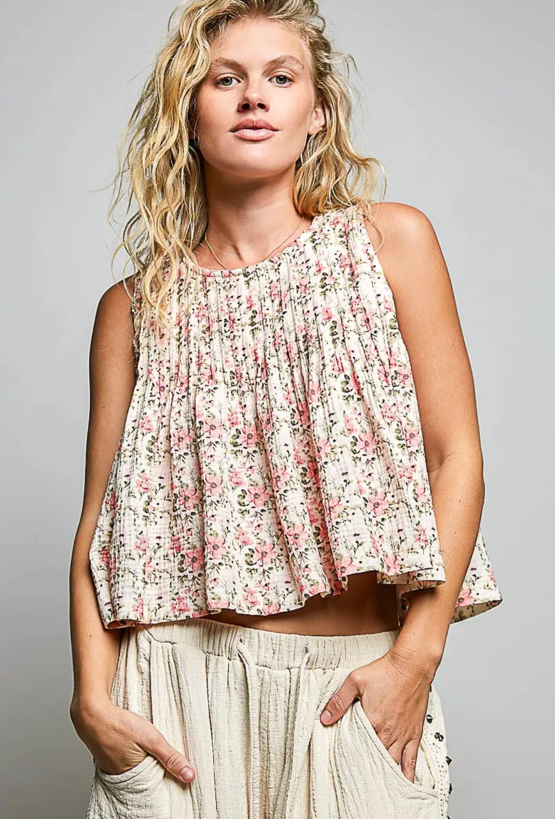 Jessie Pintuck floral Gauze top