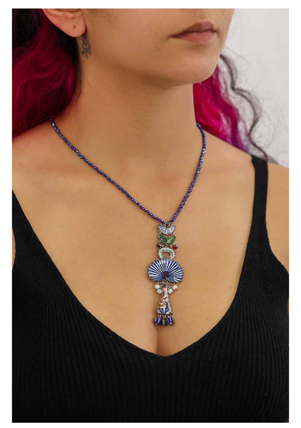 Ayala bar Blue Domes Set, Handmade Glass Necklace, Aegean R3646