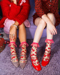 Cherry Bow Ruffle Sheer Crew Sock