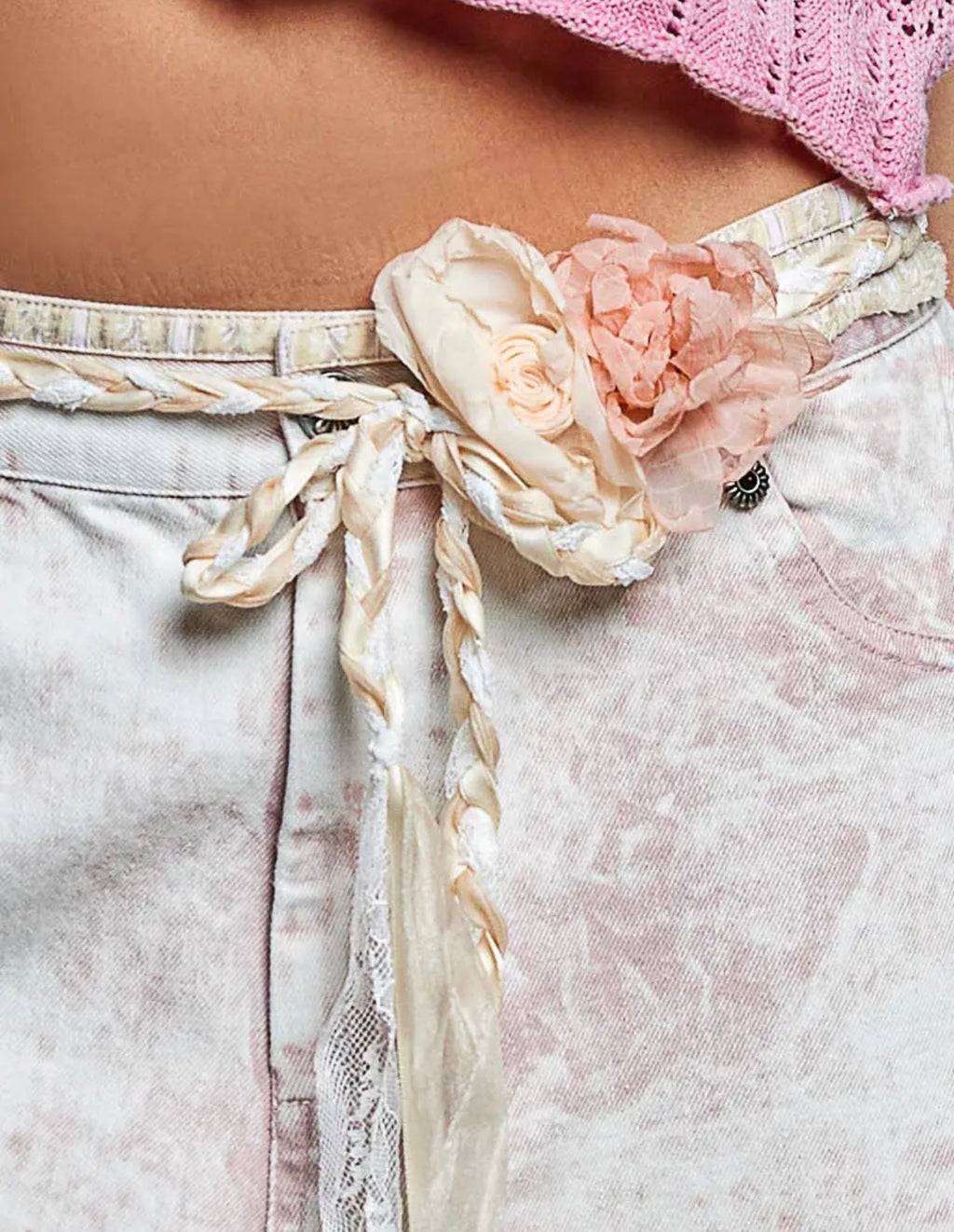 Sammy hand made flower belt cream and dusty orange