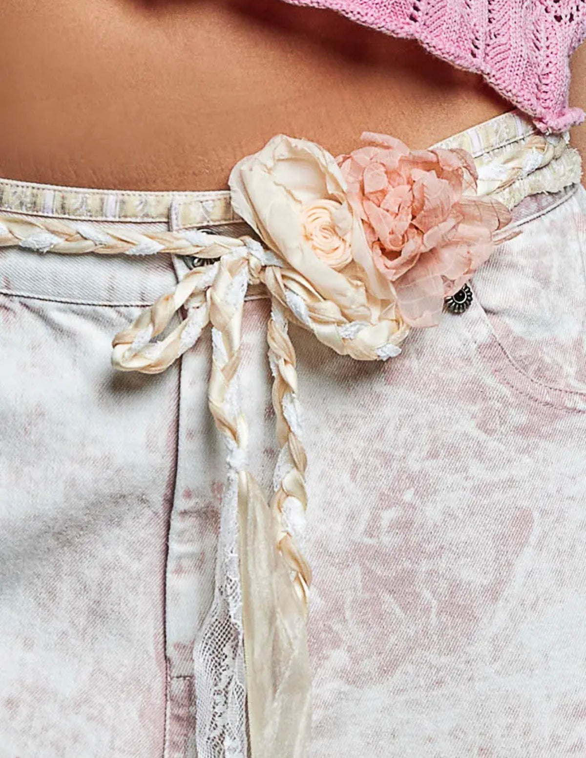 Sammy hand made flower belt cream and dusty orange