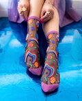 Art planets black sheer crew socks