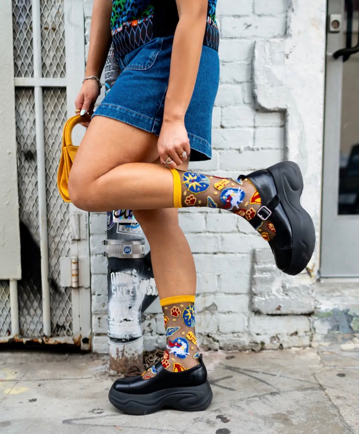 Supergirl clear krypto black sheer crew socks