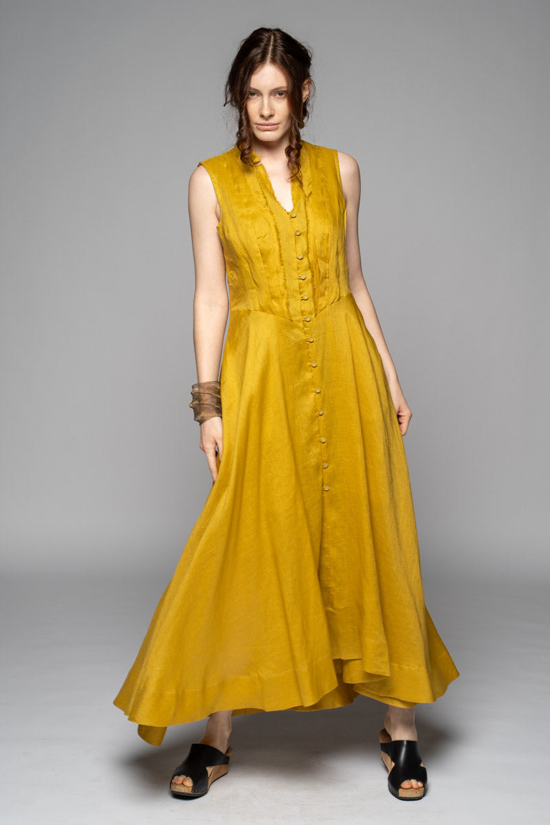 Dogstar Asuka  tuck dress chartreuse