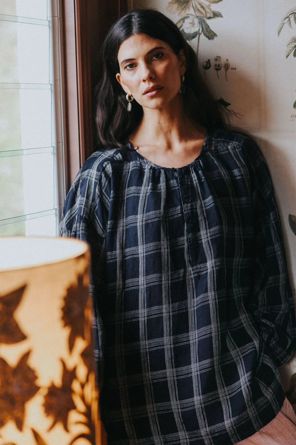 Montaigne Dante Check Linen Top O/S