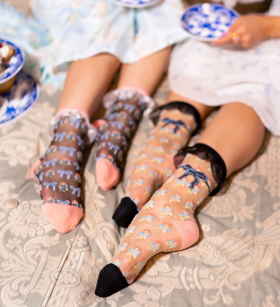 Repeat floral sheer crew sock