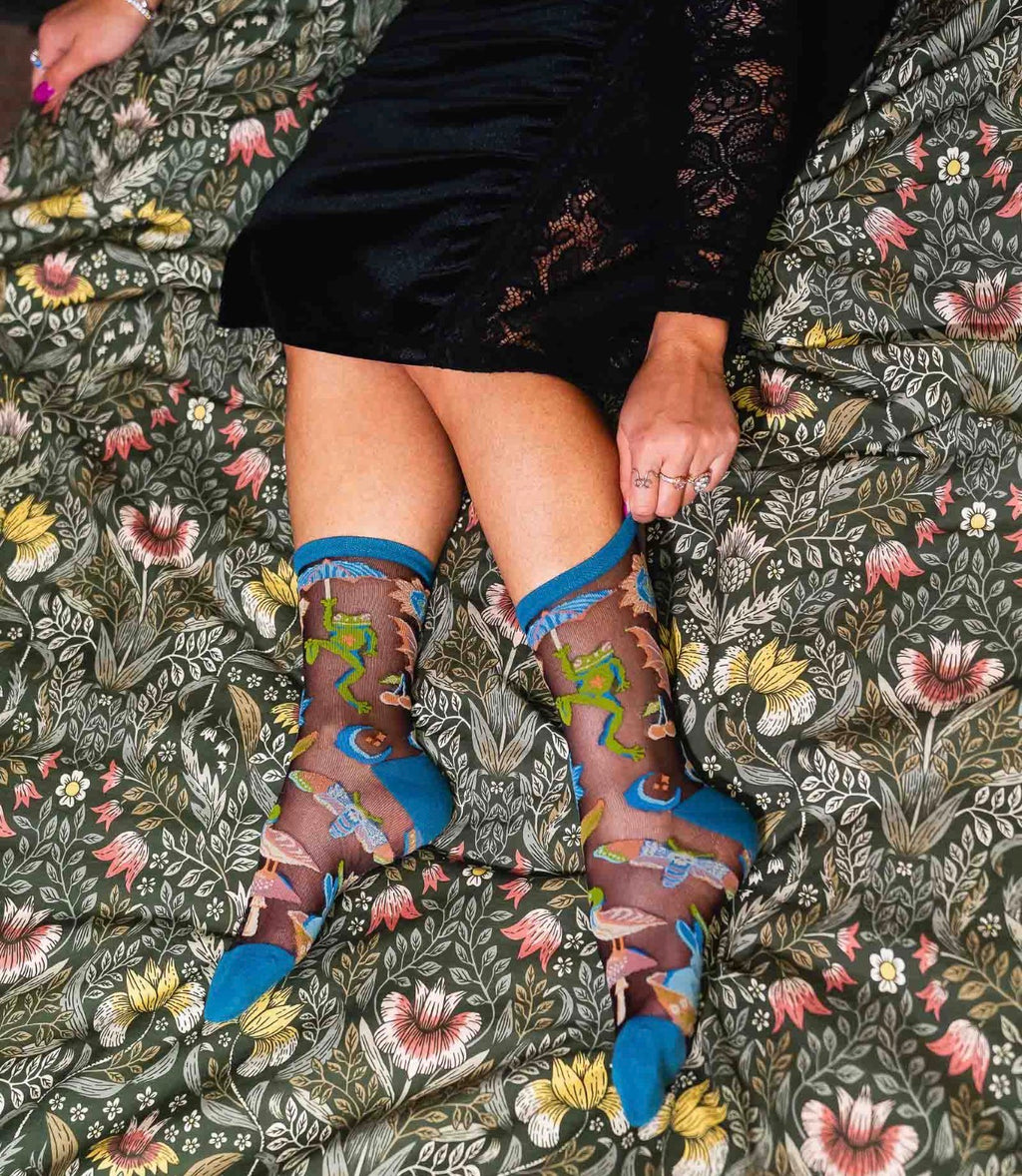 Dark fairytale shimmer sheer crew socks