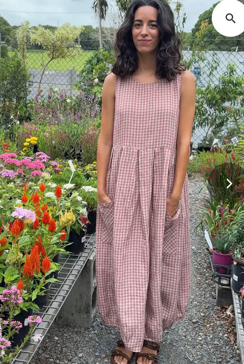 Sartene French Linen Dress in Tiny rose gingham