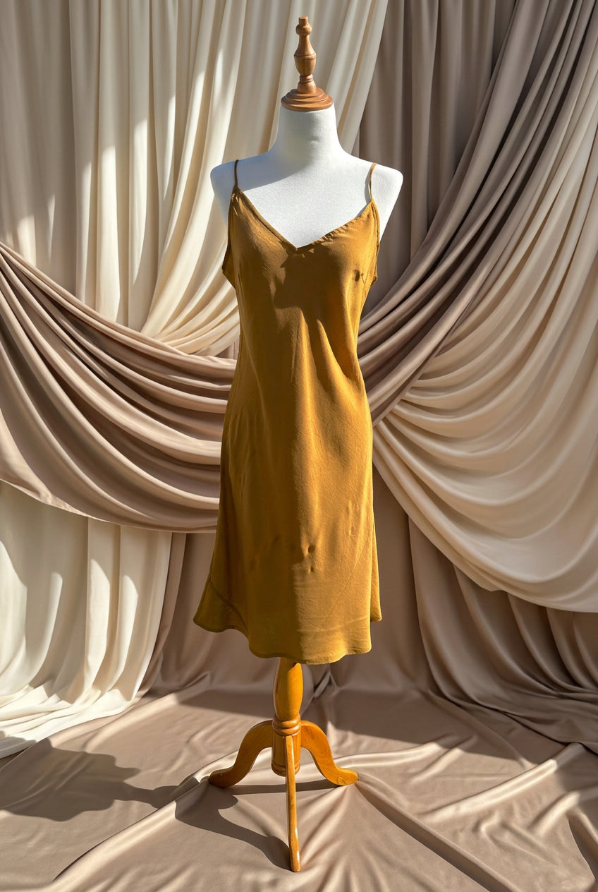 Otomo Marilyn silk/linen slip midi  gold