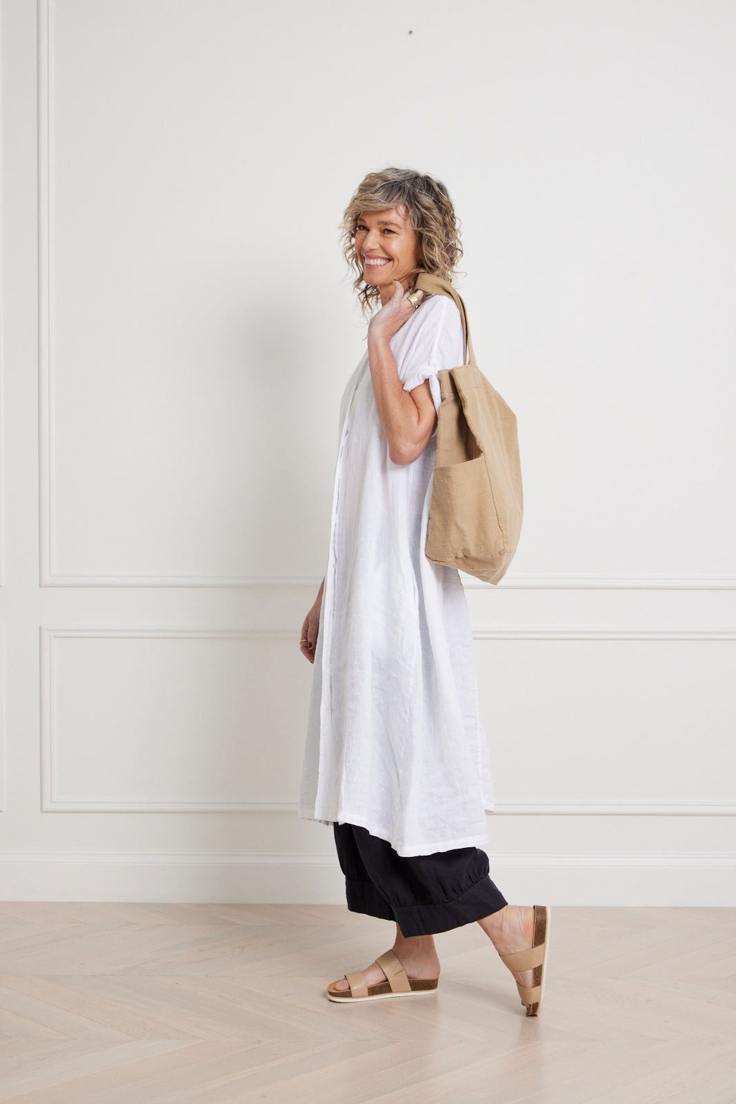 Montaigne Salome short sleeve linen button up dress