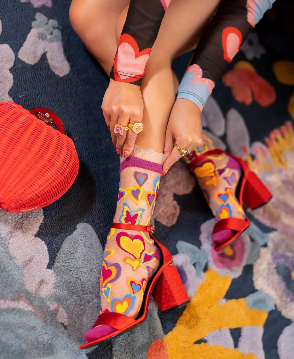 Y2K hearts ruffle sheer socks