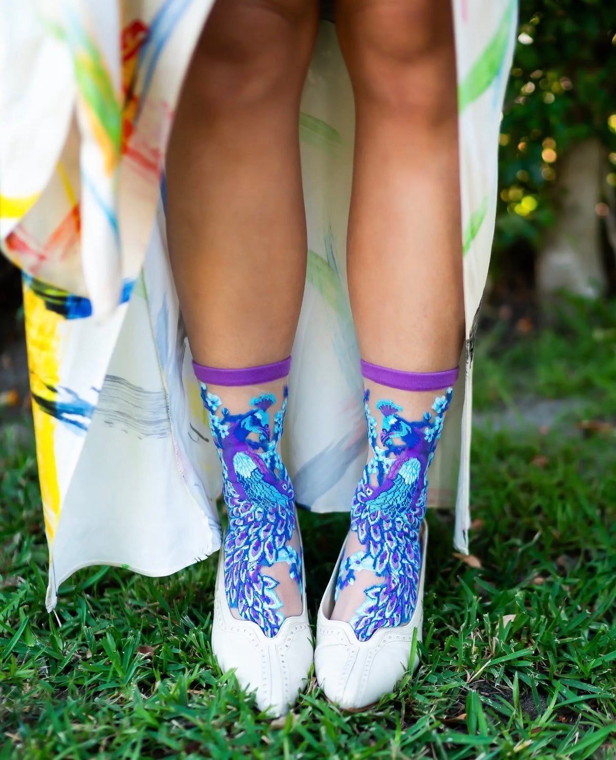 Aquamarine peacock sheer socks