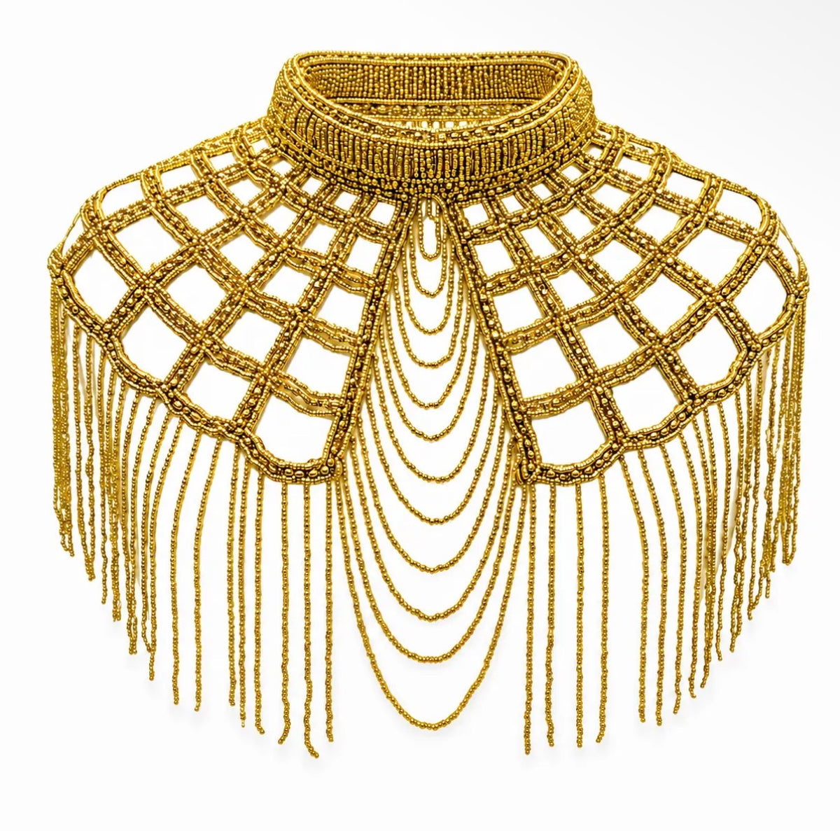 Golden lattice beaded capelet