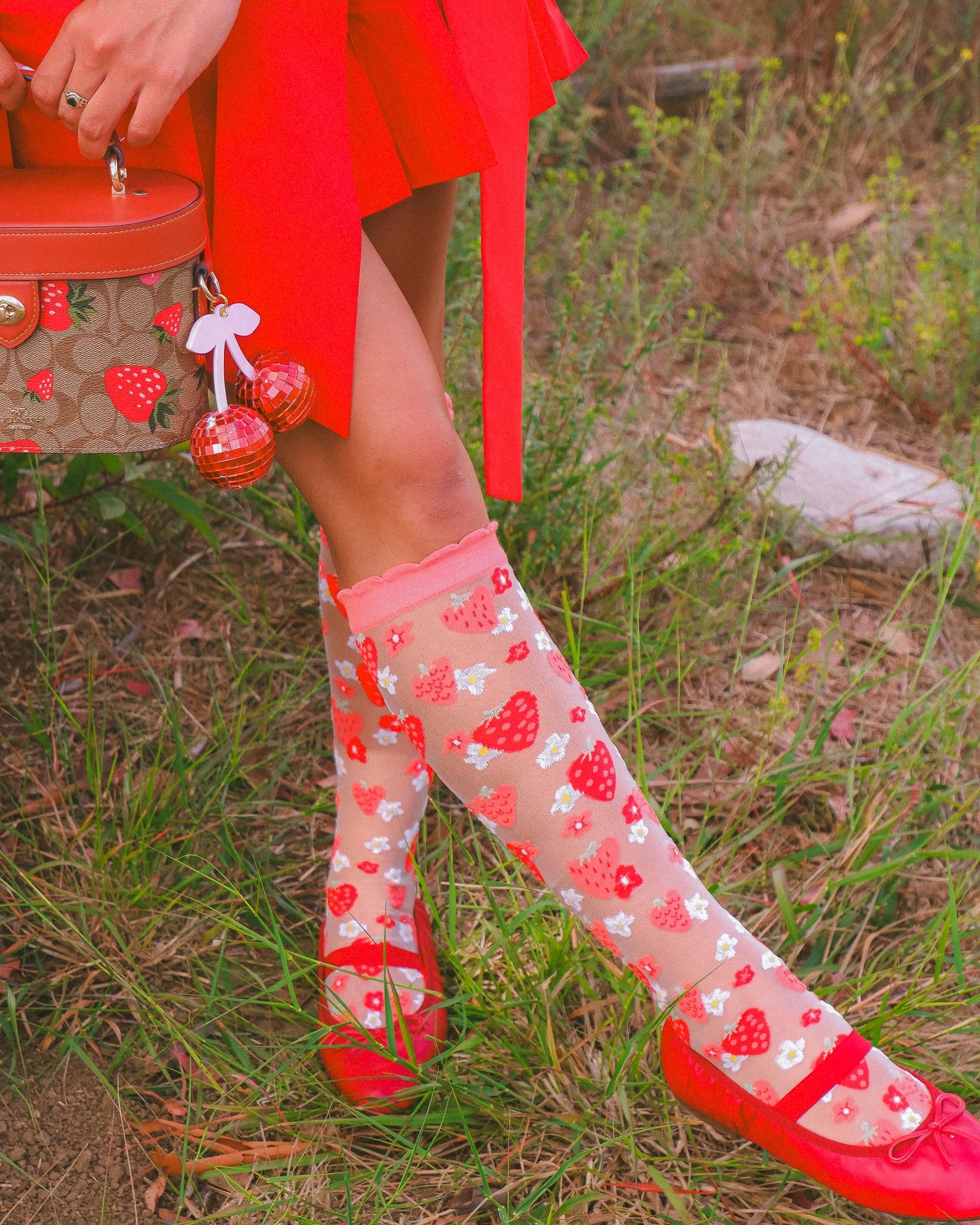 Strawberry ruffle knee high socks