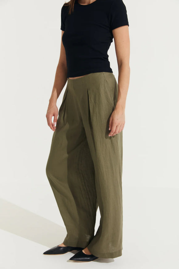 Montaigne Charlotte Pleated Wide Leg Linen Pants