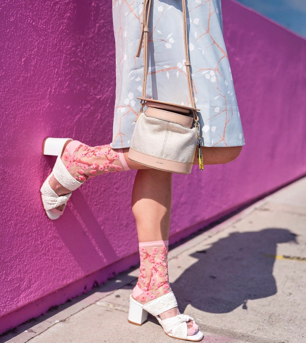 Cherry blossom sheer crew sock