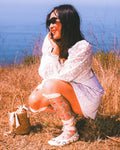 Sheer rosette ruffle bow knee high socks
