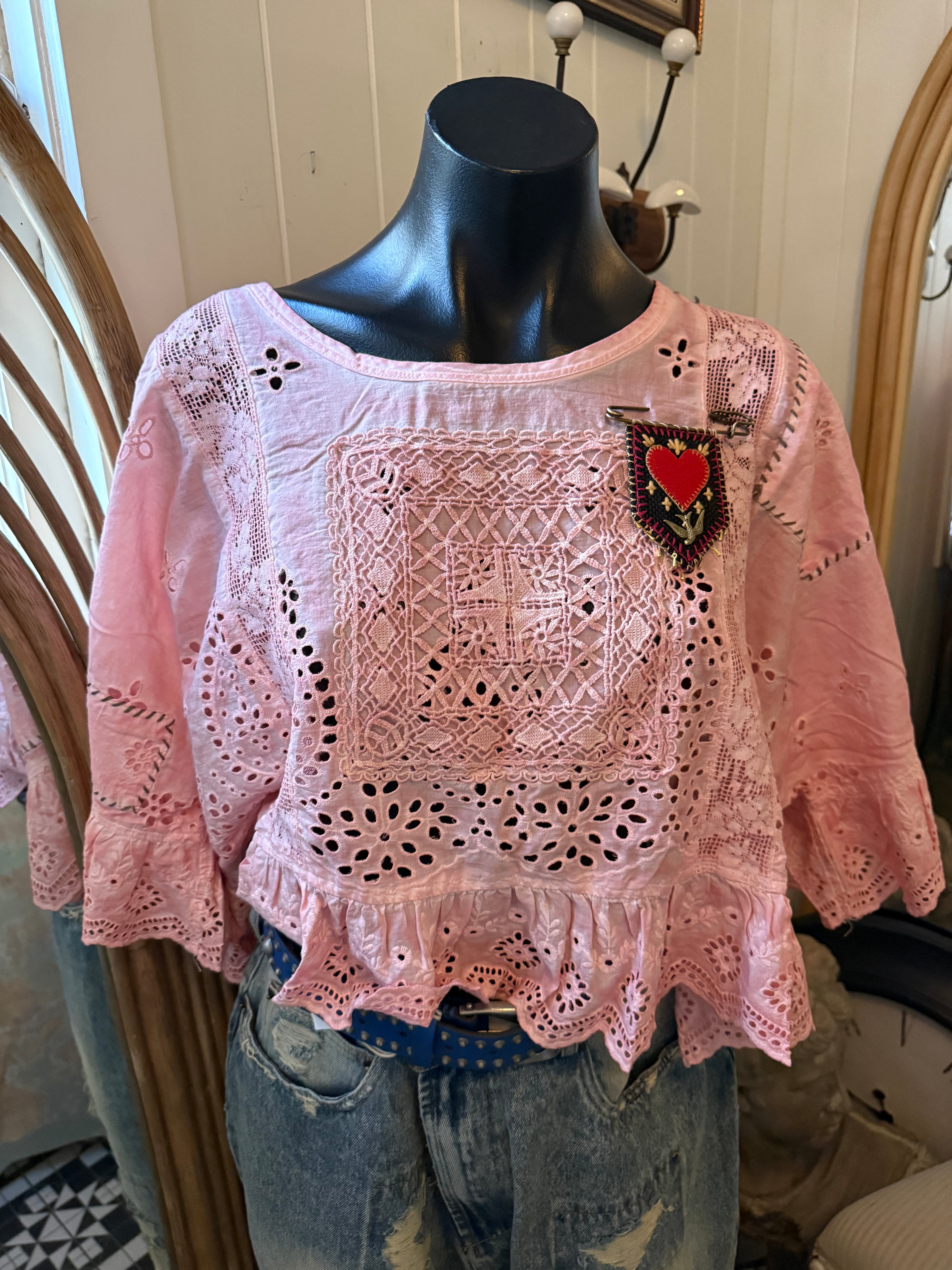 Jaded gypsy softly warn eyelet top in soft pink