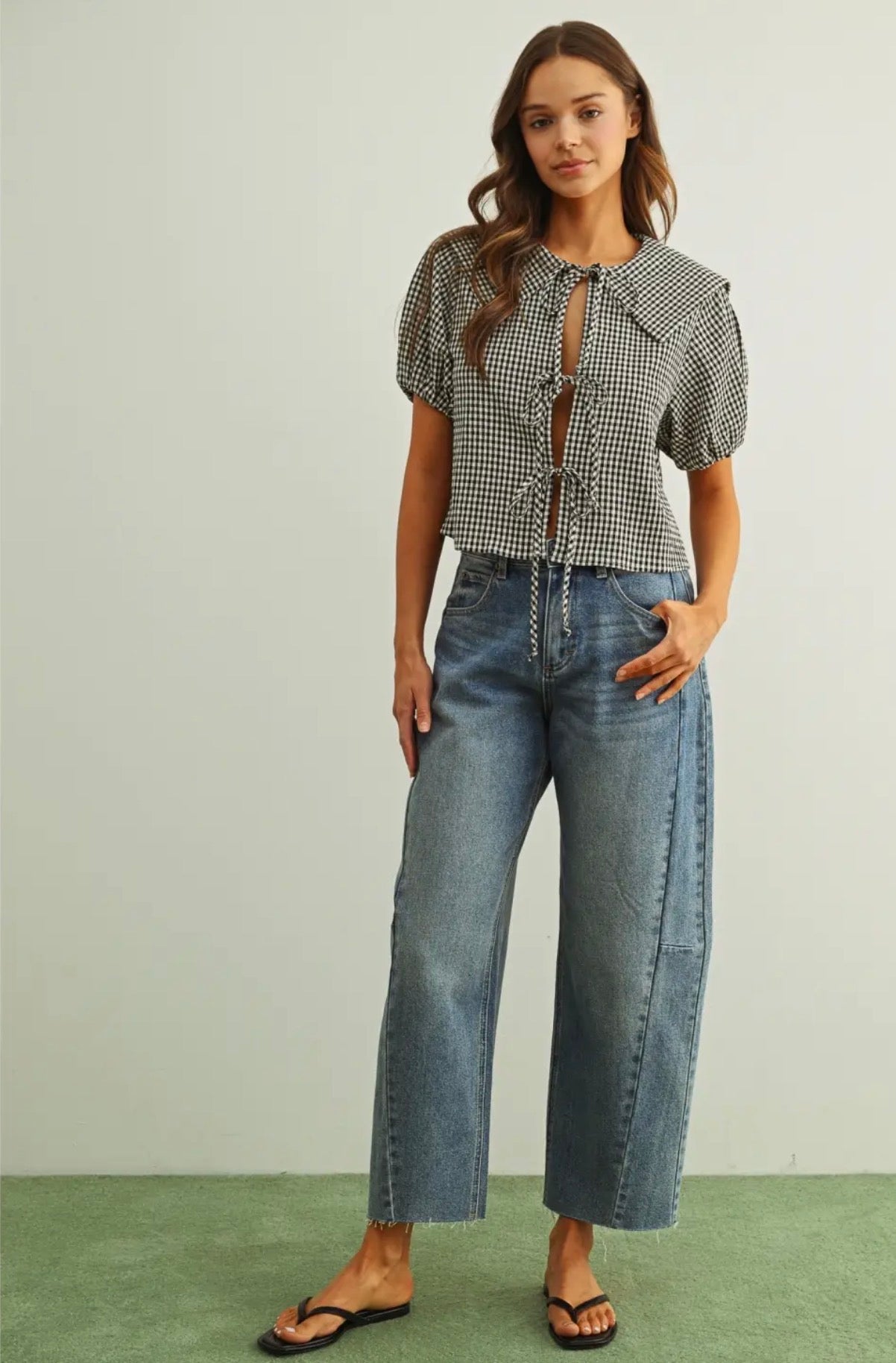 Miou muse beige denim barrel pants