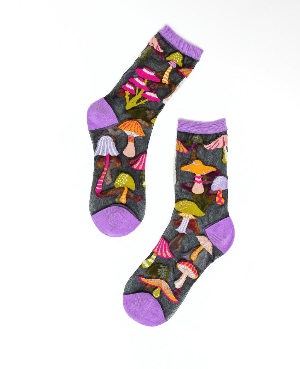 Magic mushroom sheer black crew socks