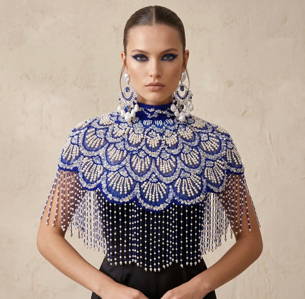 Santorini siren beaded capelet  royal blue