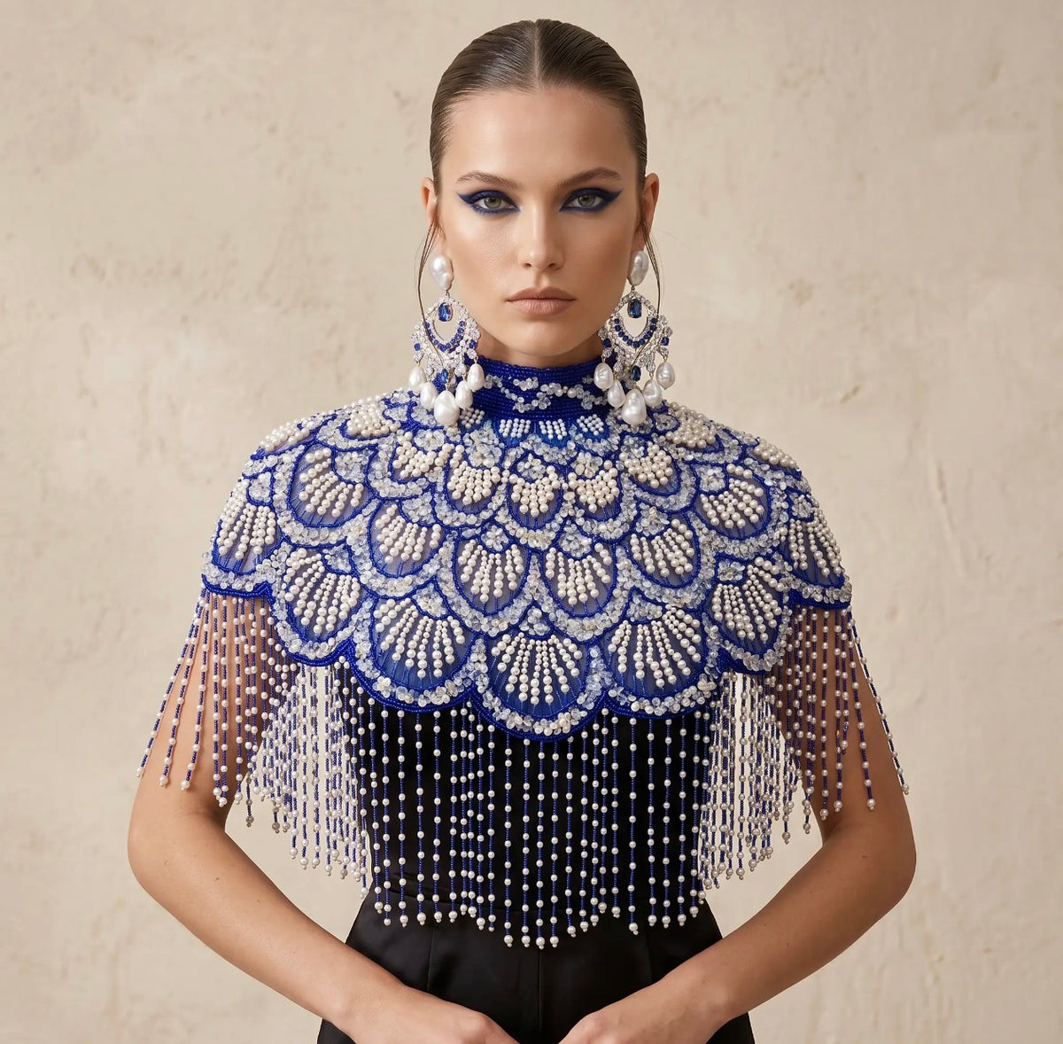 Santorini siren beaded capelet  royal blue