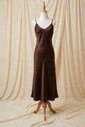 Otomo Marilyn Silk/linen slip long maxi dress CHOCOLATE