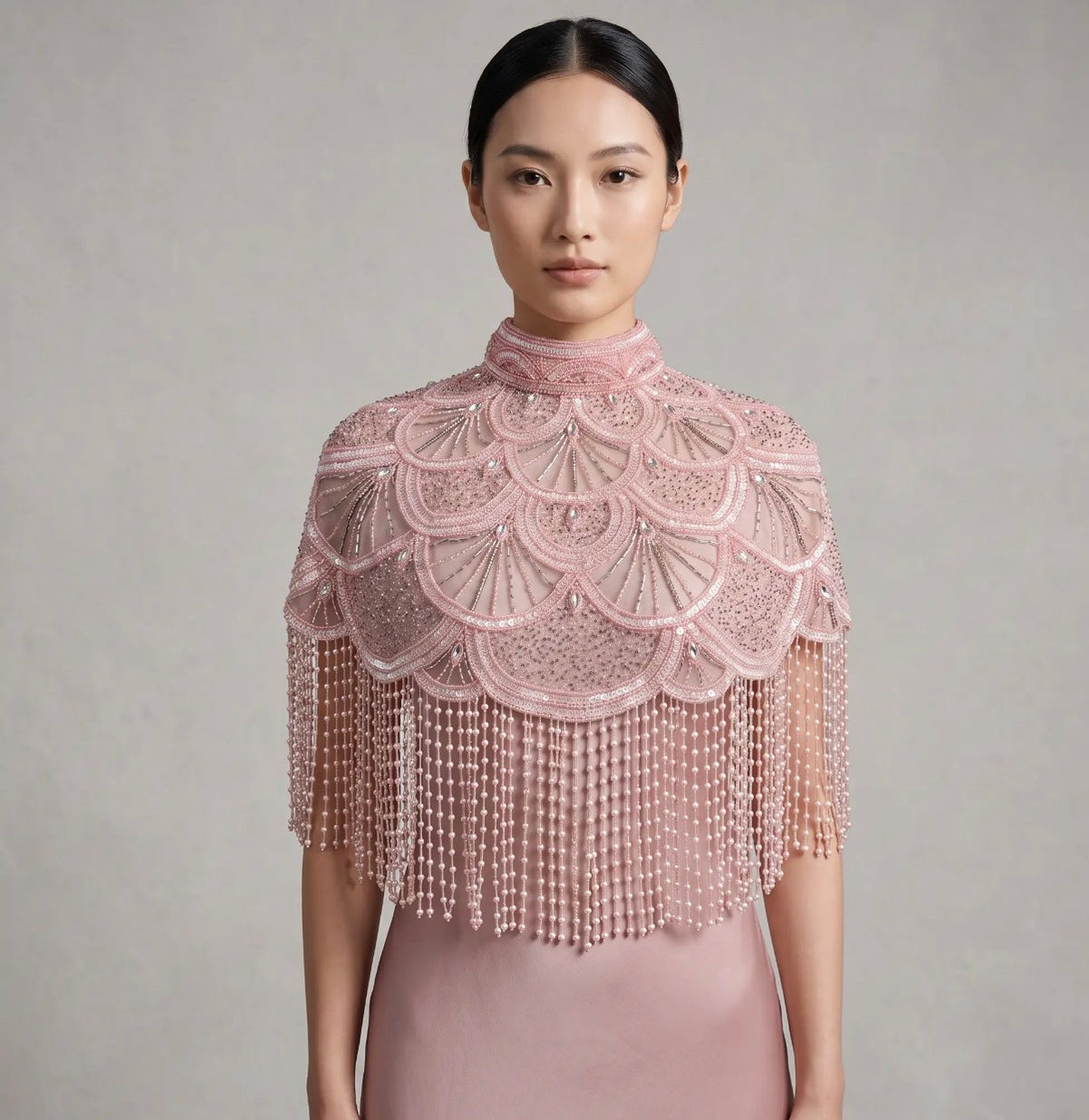 Rose reverie beaded caplet fringe cape
