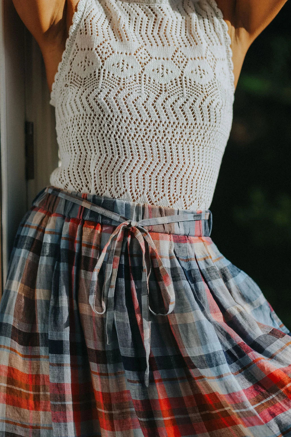 Montaigne Amélie Multi Check Linen Skirt with Belt O/S