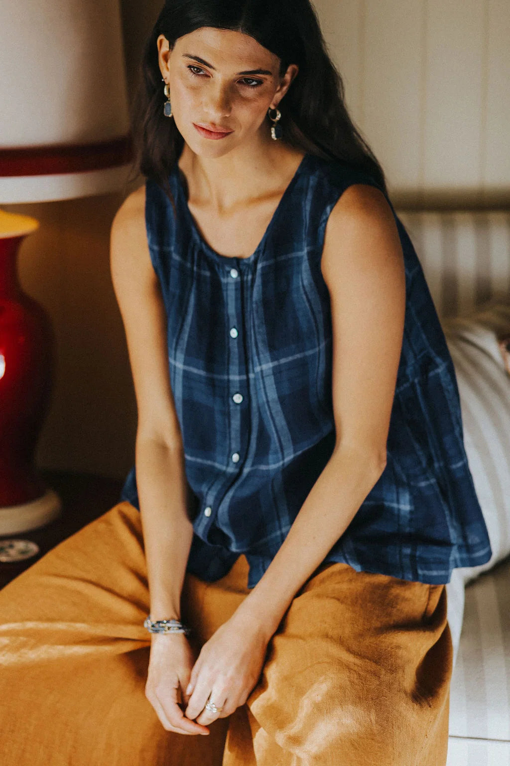 Montaigne Cara top in blue check