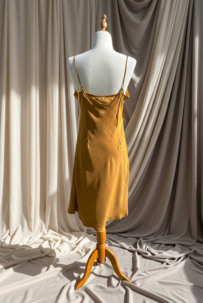 Otomo Marilyn silk/linen slip midi  gold