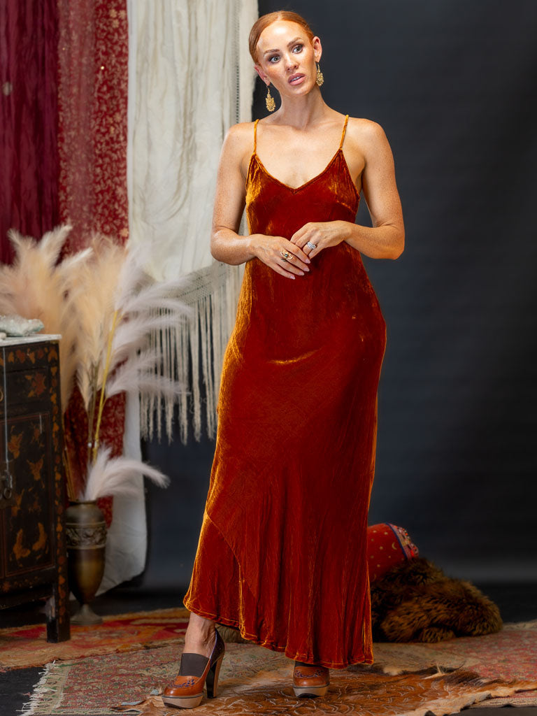 Otomo Marilyn Long velvet slip dress Topaz