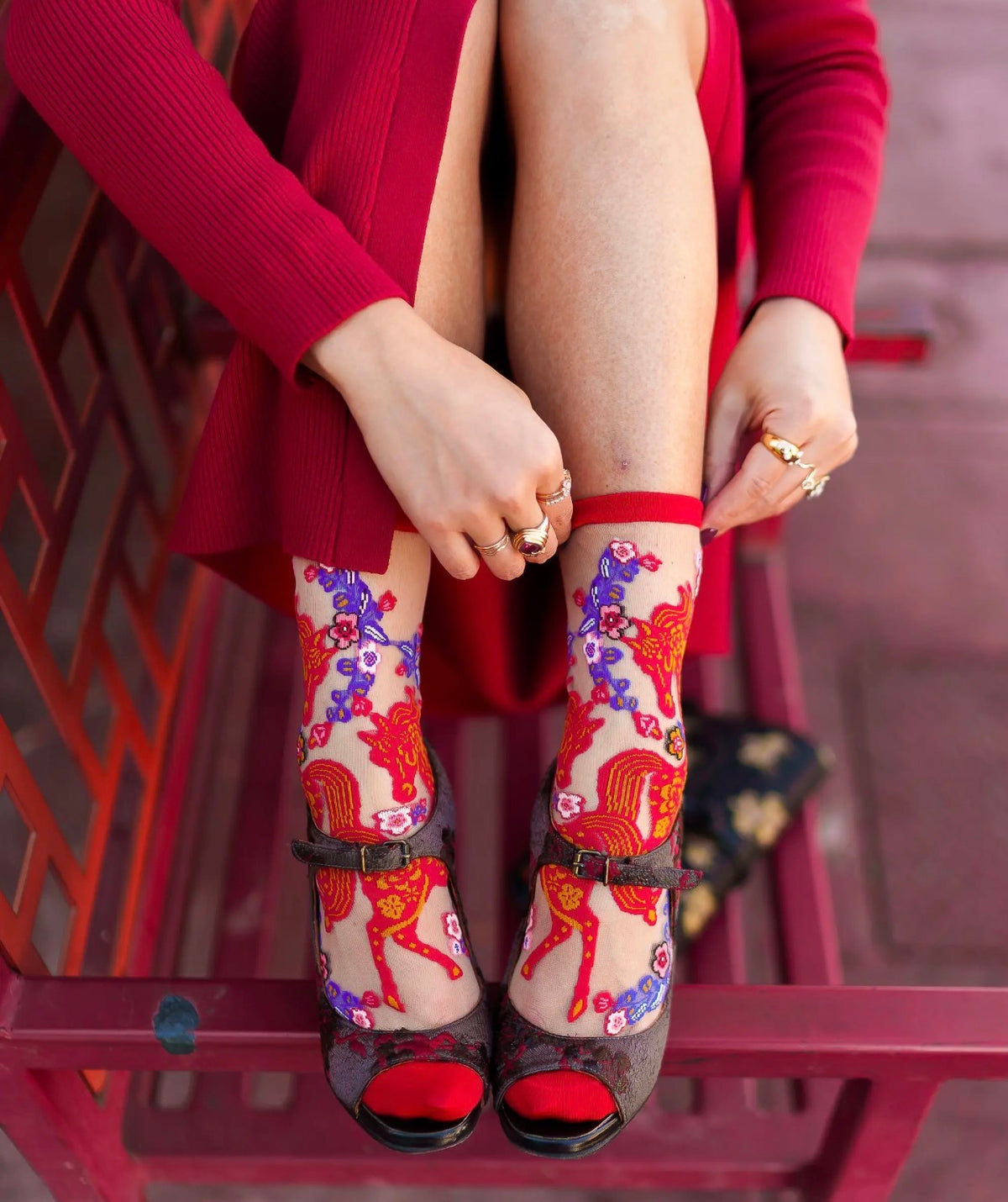 Year of the horse sheer crew socks