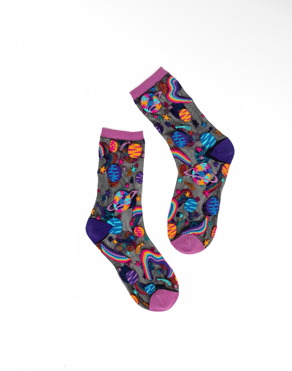 Art planets black sheer crew socks