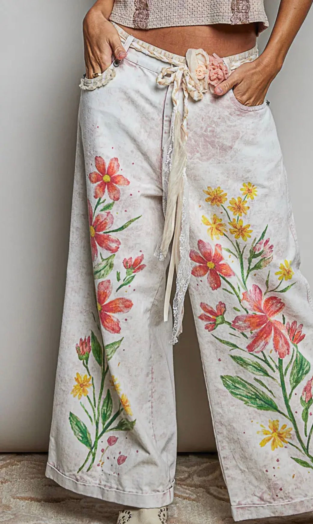 Sammy hand made flower belt cream and dusty orange