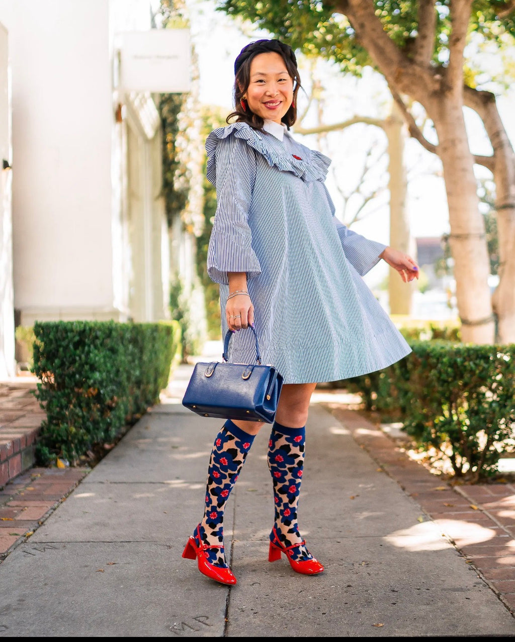 Bold blue sheer knee high socks
