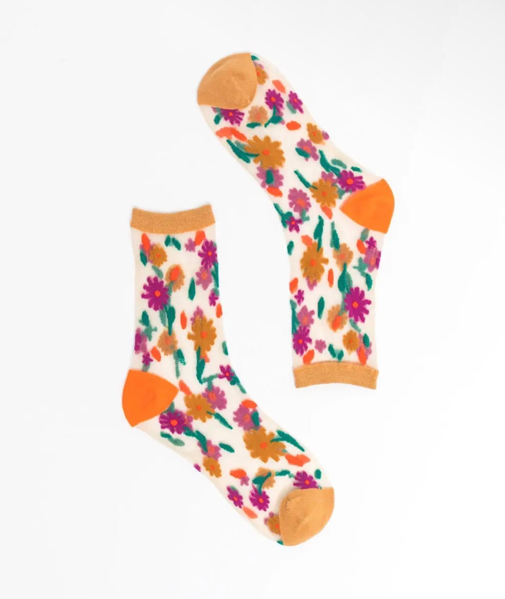 Ditsy floral sheer ankle socks