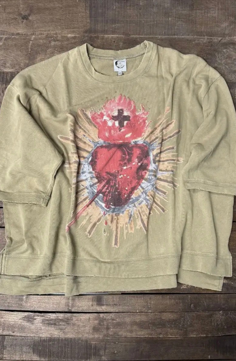 Dance with the moon sweat shirt olive sacred heart jaded gypsy