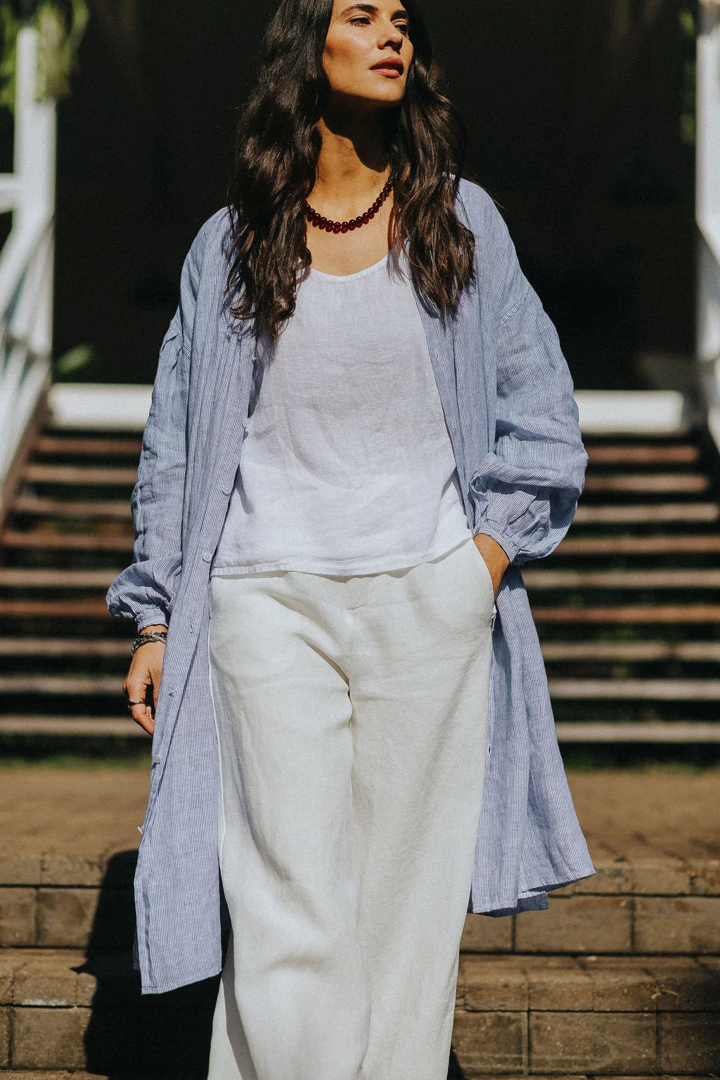 Montaigne Valentina fine linen stripe dress/coat o/s