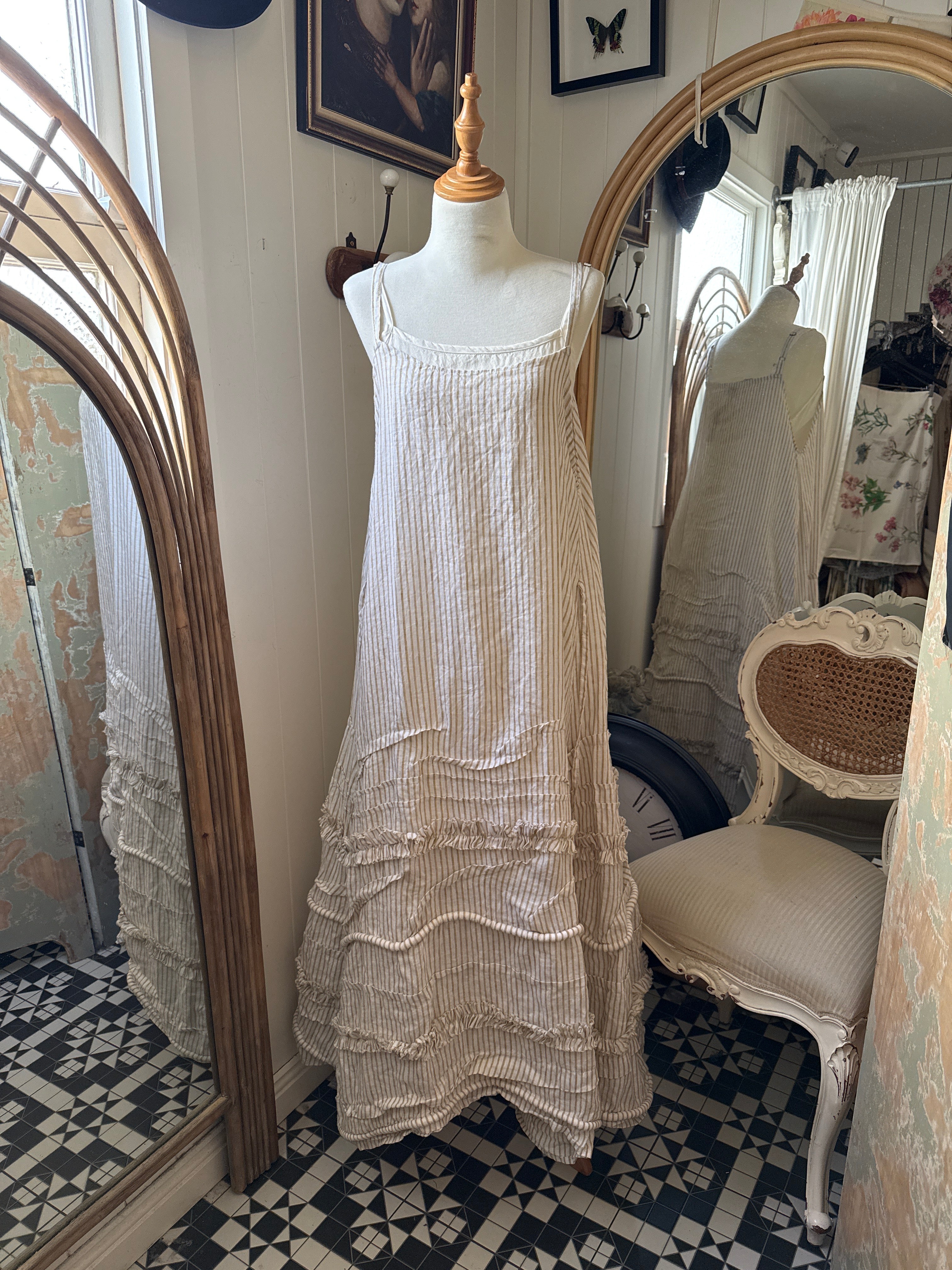 Krista Larson Long lavish striped linen slip O/S