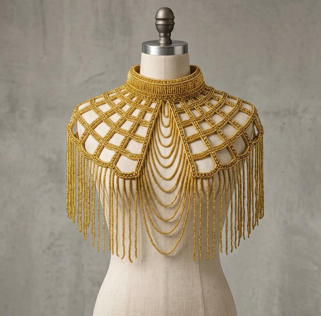 Golden lattice beaded capelet