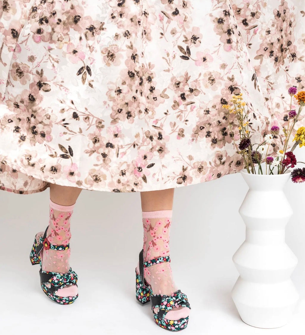 Cherry blossom sheer crew sock