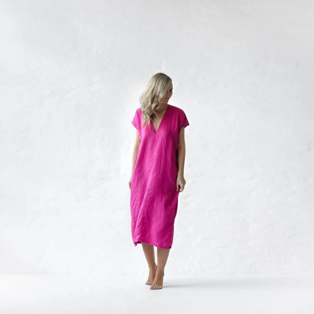 Seaside tone v neck dress Neon pink  SALE